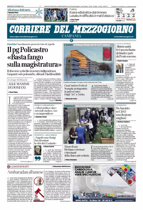 Prima-pagina-corriere del mezzogiorno-del-2024-10-22